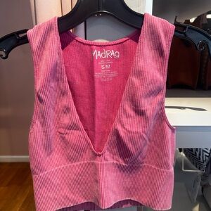 MadRag V-Neck Pink Ribbed Crop Top